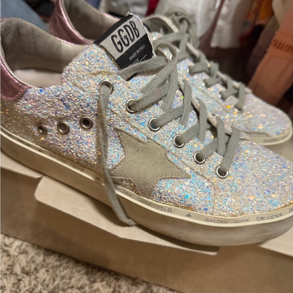 Golden Goose Iridescent Glitter Sneakers with Gray Star - Picture 1 of 6